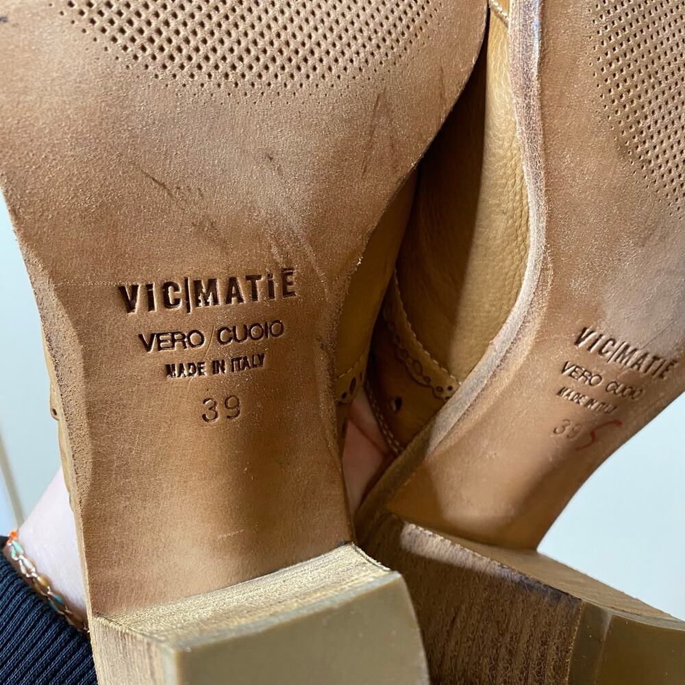 VIC MATIE Leather Western Heeled Mule Clog Laser-cut Detail Size US 9 EU 39 - Picture 9 of 9